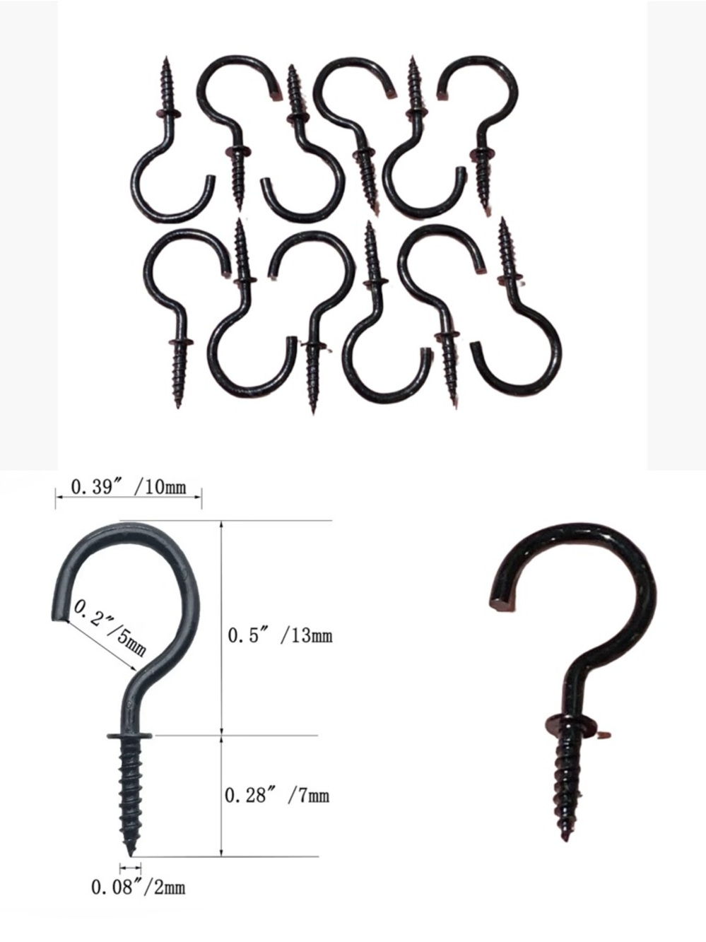 12 Pcs 1/2 Inch Screw In Hooks Nickel Plated Metal Cup Hooks Ceiling Hooks Black